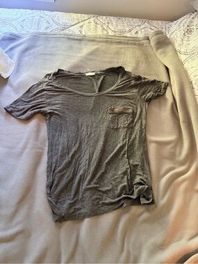 Zenana Outfitters Gray Short Sleeve Pocket Tee with Zip Accent